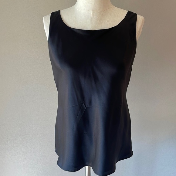 LAFAYETTE 148 New York women’s 100% SILK SATIN shell TANK top black XS stretch - Picture 1 of 12